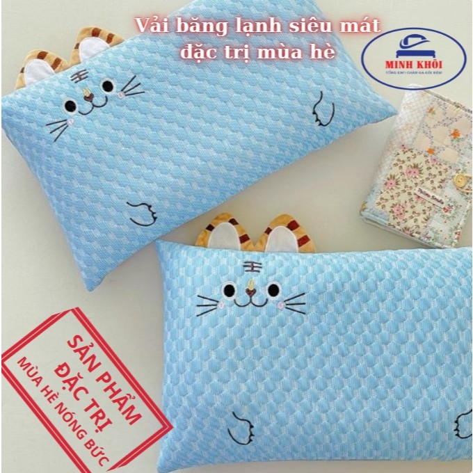 Gối trẻ em vải lụa băng lạnh, gối nằm cho bé thoáng mát thấm hút mồ hôi