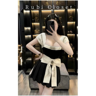 Sét Xinh Siêu Hott Đính Đá Bling Sang Chảnh, Đầm nữ hở vai babydoll tiểu thư siu xinh