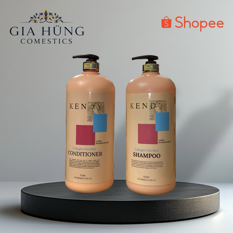 Dầu Gội Xả Collagen Kendy Dưỡng Sinh Cặp 2000ml Chống Lão Hóa Da Đầu, Phục Hồi Và Tái Tạo Tóc Chính 