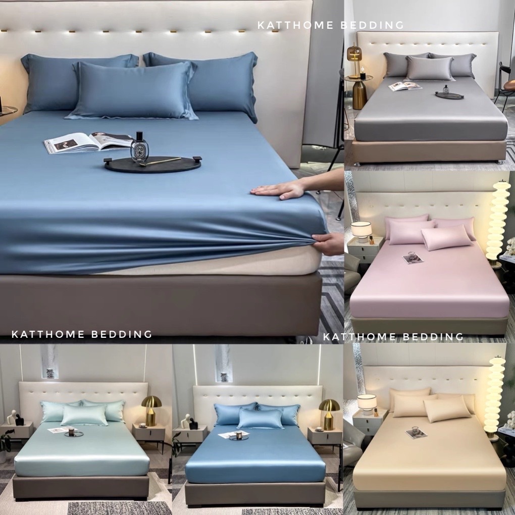 Ga giường phi lụa bo chun 1m6x2m/1m8x2m và 2 vỏ gối nằm 45x65cm chất liệu thoáng mát hỗ trợ giấc ngủ