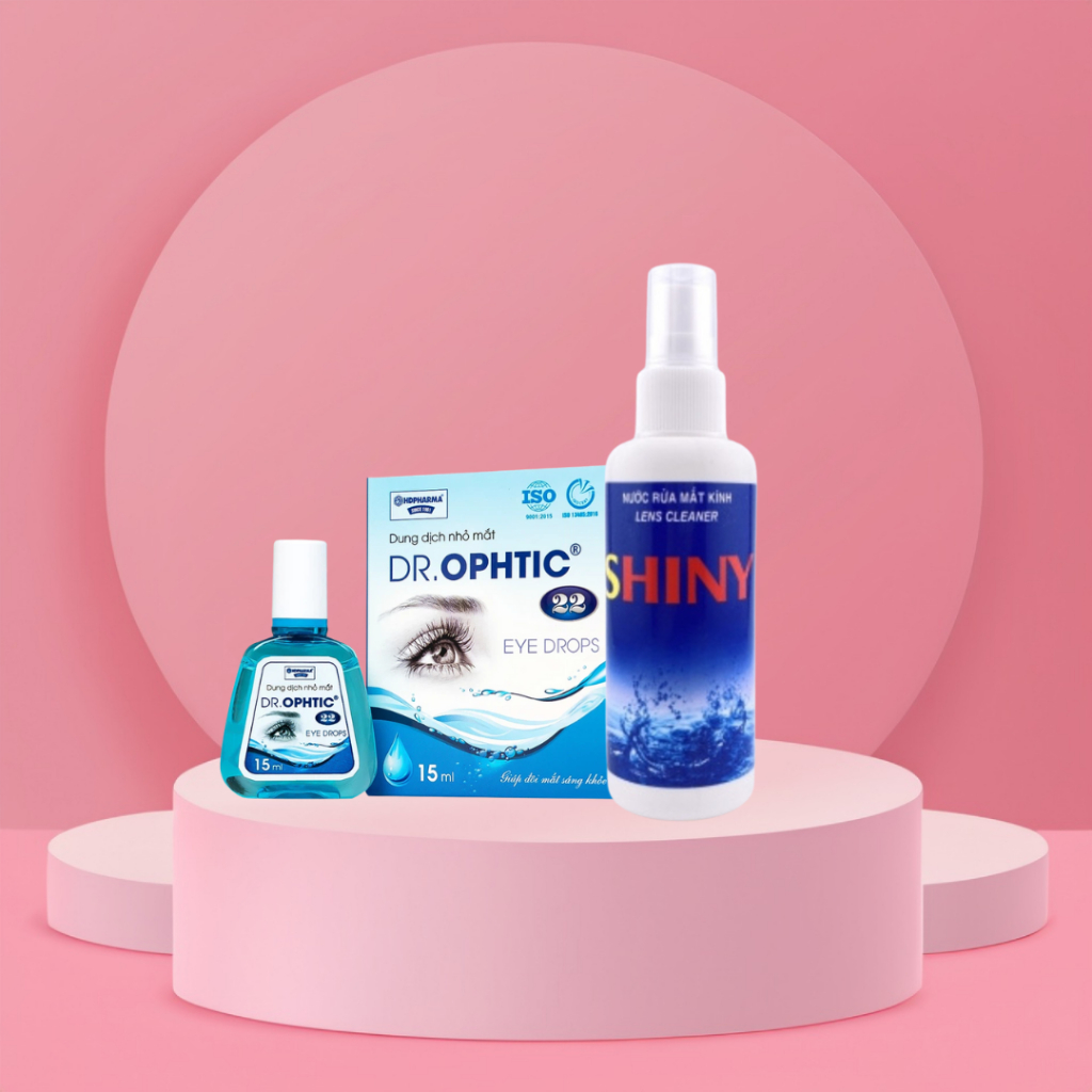 Combo Dung dịch nhỏ mắt Dr.Ophtic 22 HD Pharma 15ml + Nước rửa mắt kính SHINY
