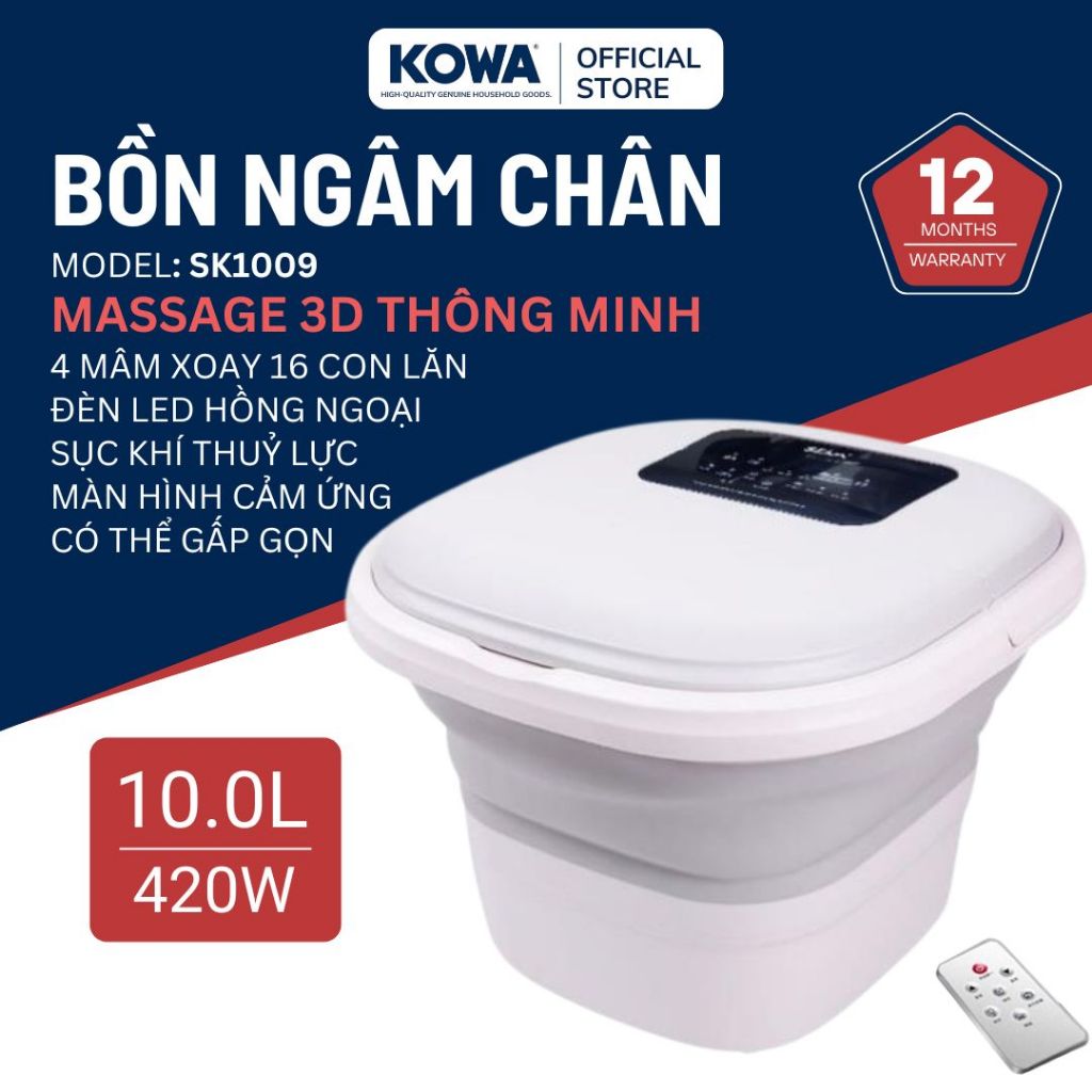 Bồn ngâm massage chân Seka SK-195 Bồn ngâm chân gấp gọn, màn hình cảm ứng, masage chân