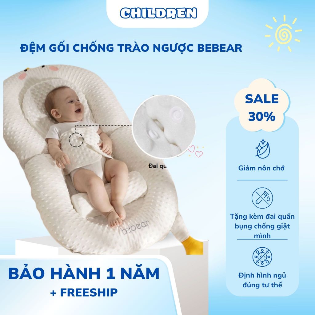 Nôi Ngủ Chung Giường Hãng Bebear, Nôi Ngủ Chống Trào Ngược Cho Bé, Set Nôi Ngủ + Bộ Gối Gác Chân -TH