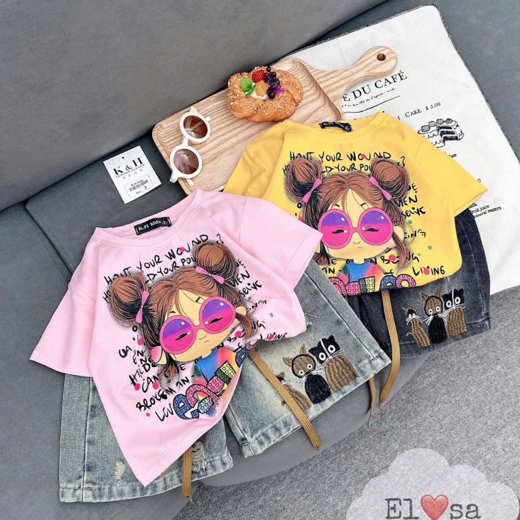 Quần áo bé gái - SET ÁO PHÔNG QUẦN BÒ EAGLES siêu xinh cho bé 1-10 Tuổi