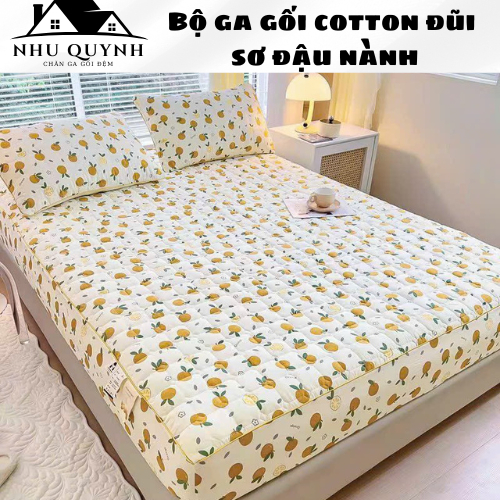 Bộ chăn ga gối 3 Món Cotton đũi dệt bông xơ đậu lành ga gối trần bông đũi cotton, kèm 2 vỏ gối