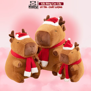 Gấu Bông Chuột Capybara Đội Mũ Giáng Sinh Noel Quàng Khăn Nhồi Bông Mềm Mịn Gấu Bông Nadu