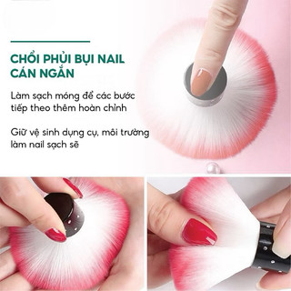 Chổi phủi bụi nail cán ngắn - Cọ phủi bụi nail chuyên dụng lông dày, mềm mượt