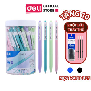 [Hộp 50] Bút bi bấm mực xanh/đen ngòi 0.7mm Deli giá rẻ viết nét đều trơn tru học sinh văn lưới