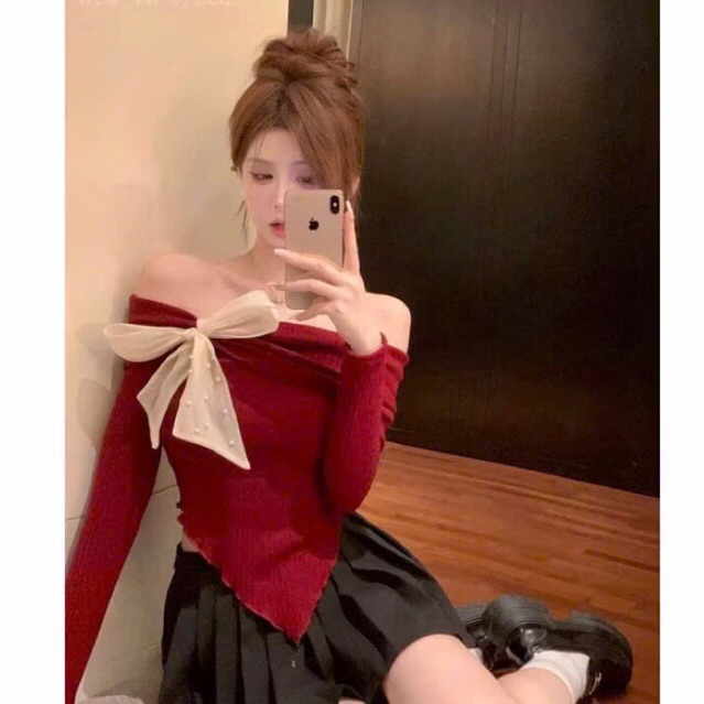 Áo len Tết - áo đỏ Len Gân GIÁ RẺ  - áo len đỏ trễ vai cuốn hút | BigBuy360 - bigbuy360.vn