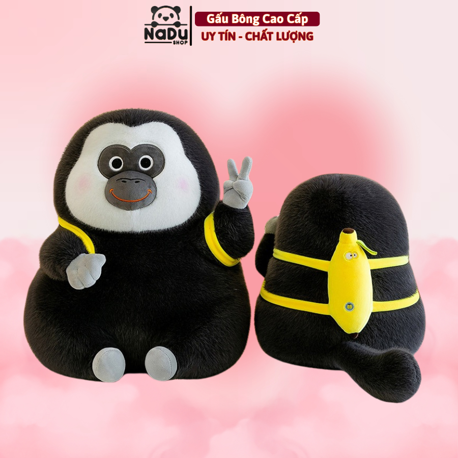  Gấu Bông Khỉ Saki Đeo Balo Chuối Thu Nhồi Bông Khỉ Đen Đáng Yêu Lông Mềm Mịn Gấu Bông Nadu 35cm 
