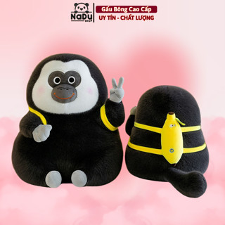  Gấu Bông Khỉ Saki Đeo Balo Chuối Thu Nhồi Bông Khỉ Đen Đáng Yêu Lông Mềm Mịn Gấu Bông Nadu 35cm 