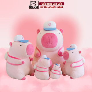 Gấu Bông Chuột CapyBara Hồng Đội Mũ Đeo Bóng, Thú Nhồi Bông Capybara Quà Tặng Người Yêu Gấu Bông Nadu