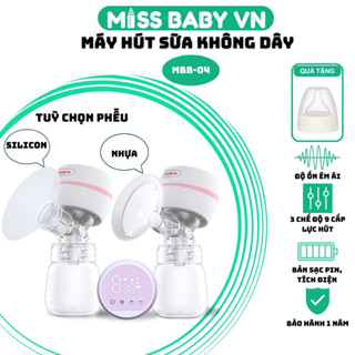(Bảo hành 1 nămMáy hút sữa không dây MISS BABY tuỳ chọn phễu nhựa hoặc silicon hút sữa êm ái