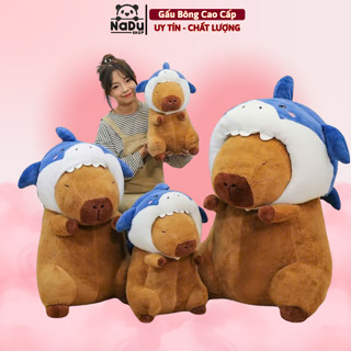Gấu Bông Capybara Cosplay Đội Mũ Cá Mập Quà Tặng Sinh Nhật Cho Bạn, Người Yêu, Capybara Bơ Gấu Bông Nadu