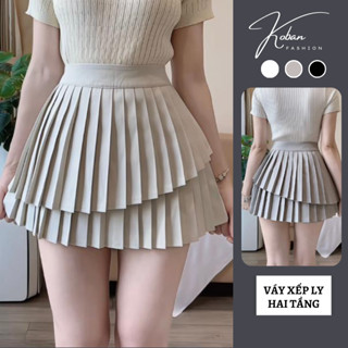   KB46  Chân váy xếp ly 2 tầng chéo tà cách điệu 3 lớp dày dặn có quần trong cùng chất vải KOBAN 