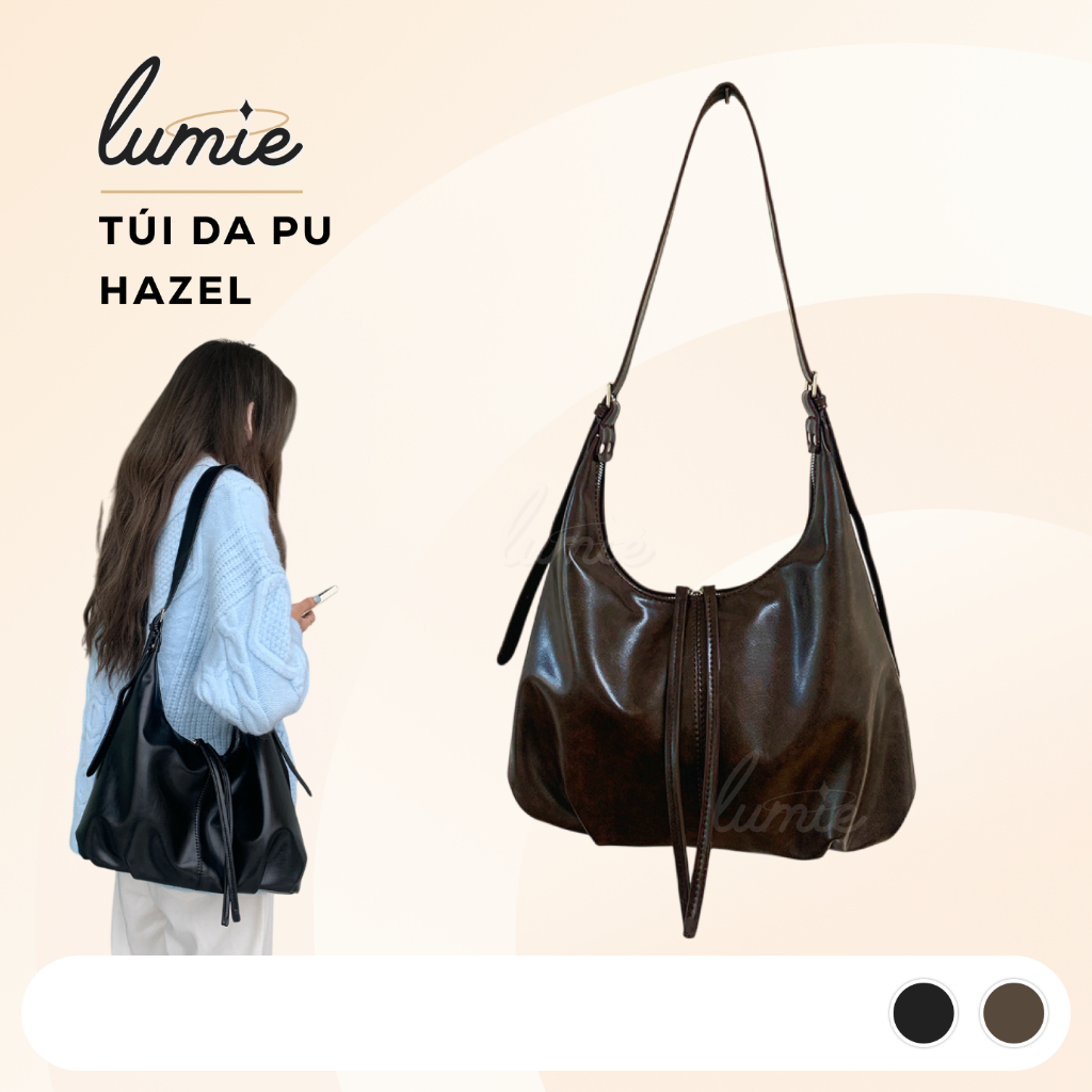 Túi Da Mềm Hazel Retro Khóa Kéo Đôi Xinh Xắn Dây Điều Chỉnh Đeo Vai Đeo Chéo - T_Hazel