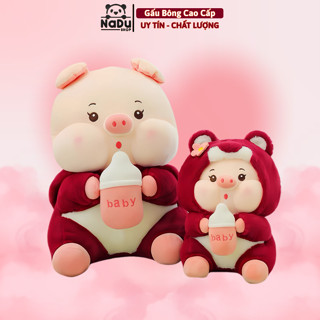 Gấu Bông Heo Cosplay Gấu Dâu Ôm Bình Sữa, Thú Nhồi Bông Heo Cosplay Mềm Mịn Gấu Bông Nadu