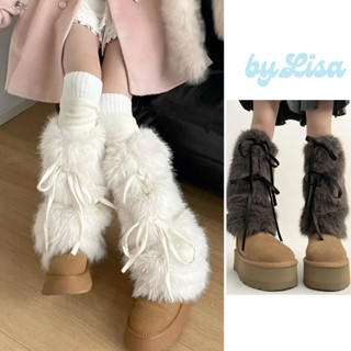 Ống Tất Lông Cừu Trendy Phong Cách Y2K Phối Dây Thắt Nơ, Vớ Lông Siêu Phồng Kiểu Punk Gothic byLisa