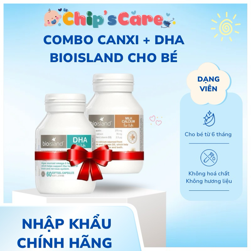 ( NHẬP KHẨU) Combo viên uống DHA Bioisland và Canxi sữa hữu cơ Bioisland cho bé