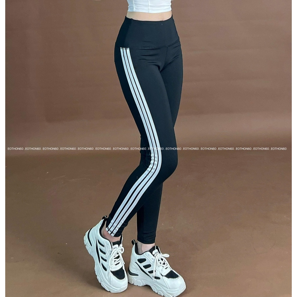 Quần dài nữ legging 3 sọc dáng ôm:  màu đen sọc trắng( logo thêu chuẩn) 40 kí ->50 kí