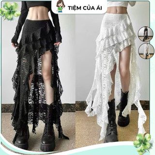 Chân Váy Ren Dáng Dài Tua Rua Phong Cách Cá Tính Trendy, Váy Nữ Xẻ