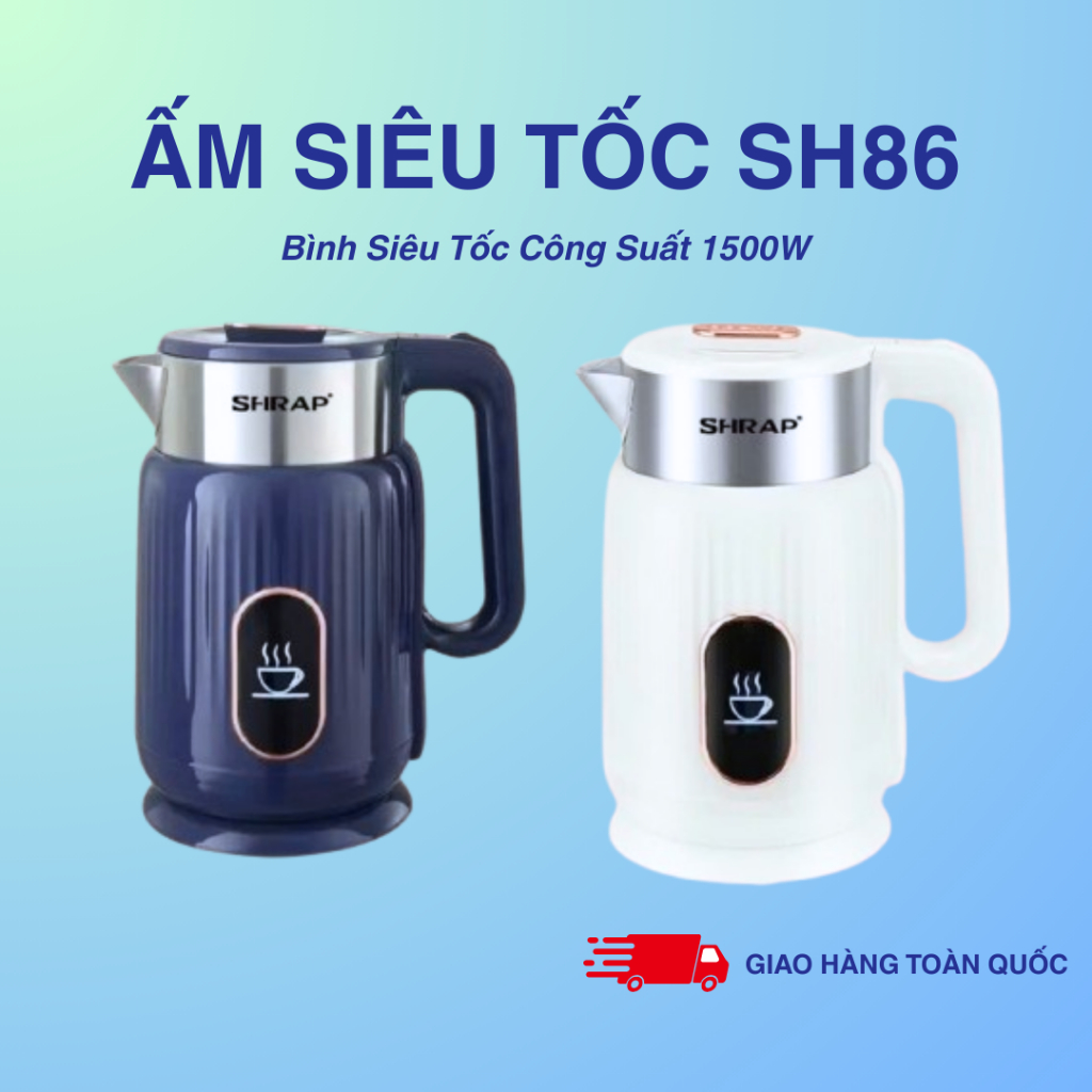 Ấm siêu tốc SRAPP SH86 công suất lớn 1500W inox 304 an toàn, đun sôi nhanh tự ngắt khi nước đã sôi (Màu ngẫu nhiên)