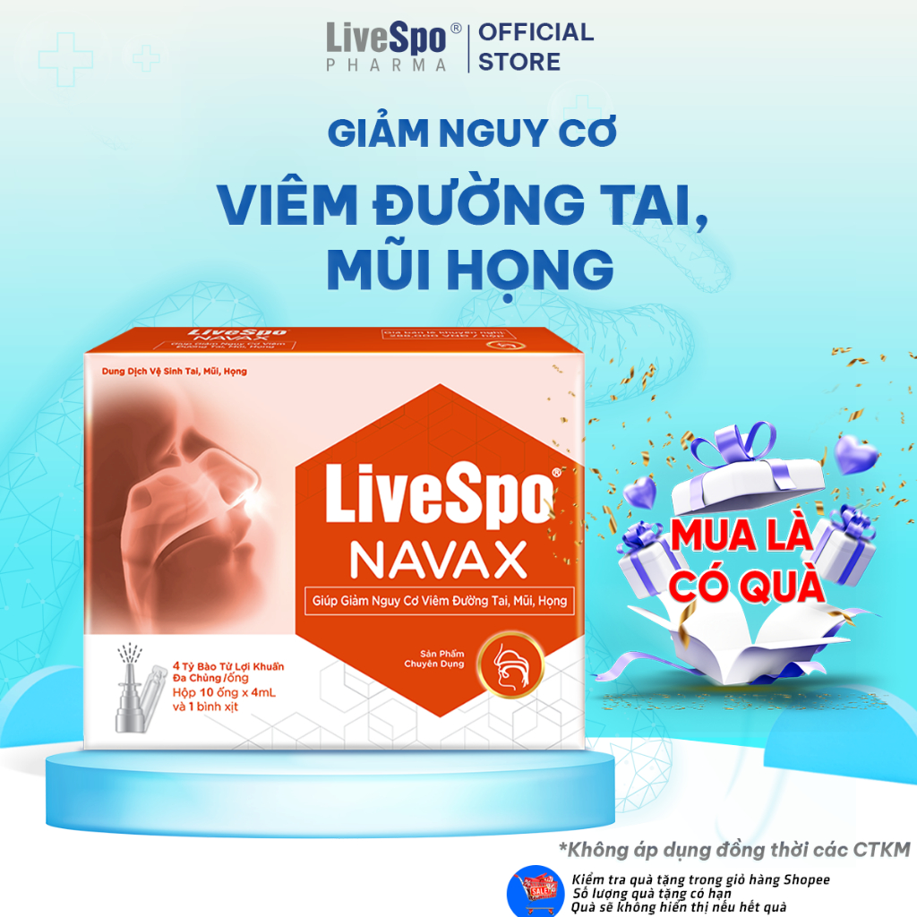 Xịt mũi, họng giảm nghẹt mũi, viêm mũi - Livespo Navax chuyên dụng chứa Bào tử…