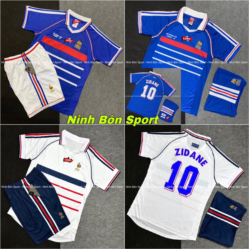 Bộ Quần Áo Bóng Đá Đội Tuyển Pháp Retro 1998 - Chuẩn Mẫu Thi Đấu - Vải Polyester Thái Cao Cấp