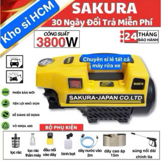 Máy rửa xe Sakura 3800W - Lõi đồng 100% máy công xuất lớn - bảo hành 24 tháng - rửa xe gia đình tặng bình bọt tuyết