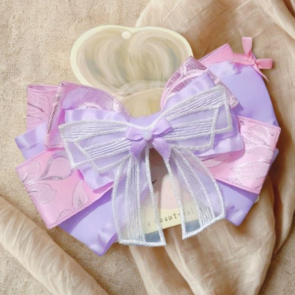 Kẹp tóc tiểu thư hồng tím nơ trắng xinh