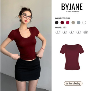 Áo Thun Nữ Cổ Vuông Ôm Body Tay Ngắn Cotton Co Giãn 4 Chiều Mềm Mịn Tôn Dáng Thời Trang Basic BYJANE – 242
