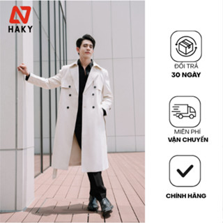 HK15 Áo Mangto Kaki nam nữ Dáng Dài HAKY, Áo Măng Tô trơn Chất liệu Kaki Cao Cấp. Có 2 Màu Đen Be