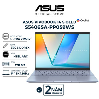  Laptop ASUS Vivobook S 14 OLED S5406SA-PP059WS Ultra 7 258V | 32GB | 1TB | Intel Arc | 14" 3K OLED 