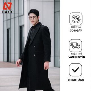 Áo khoác dạ măng tô nam dáng dài HAKY  TRENCH COAT 2, chất liệu dạ ép cao cấp| Măng tô