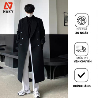 HK18 Áo Khoác Dạ Nam Dáng Dài Form Rộng Haky Thiết Kế Trơn Chất Liệu Cao Cấp Màu Đen Be HK18