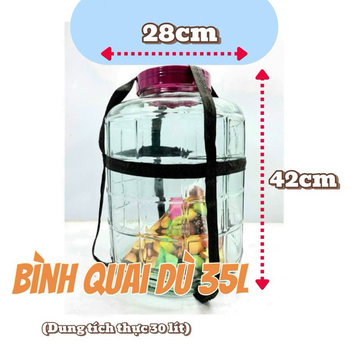 Bình Thuỷ Tinh 35L (Thể tích thực 30lít) Ngâm Rượu Sâm và Đinh Lăng, Hoa Quả,Bảo Quản Đồ Khô An Toàn