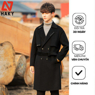 HK13 - Áo Khoác Măng Tô Nam Dạ Dáng Dài HAKY Phong Cách Hàn Quốc, Áo Mangto Dạ Ép Cao Cấp Trẻ Trung