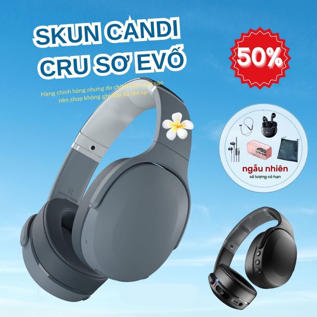 Tai Nghe Bluetooth, Tai Nghe, Tai Nghe Ko Dây, Tai Nghe Chụp Tai Skuncandi CRU SỜ EVỐ