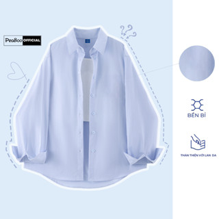 Áo Sơ Mi Thô THÊU Nam Nữ Dài Tay By PEABOO Mã SM Trơn Mềm Mịn Form Rộng Thoải Mái Dáng Unisex