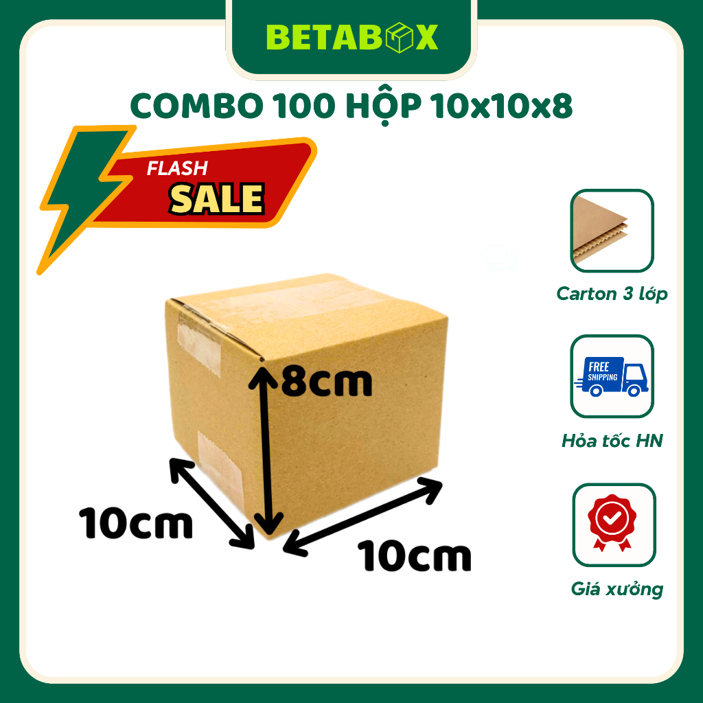 10x10x8 Combo 100 Hộp Carton, Hộp Giấy Đóng Gói Hàng - BetaBox