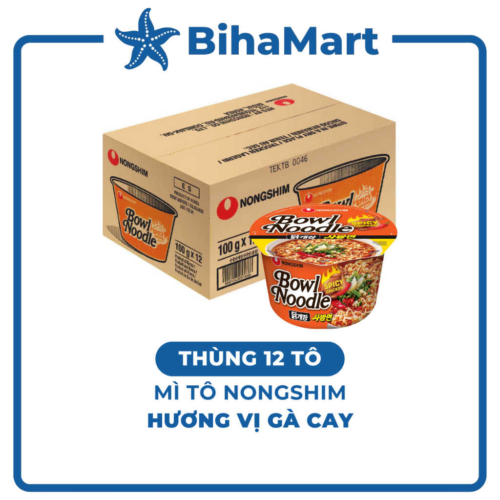 THÙNG12TÔ-NONGSHIM- Mì tô Nongshim Gà cay, Mì tô gà cay Nongshim, Mì Nongshim tô gà cay, Mì Gà cay N