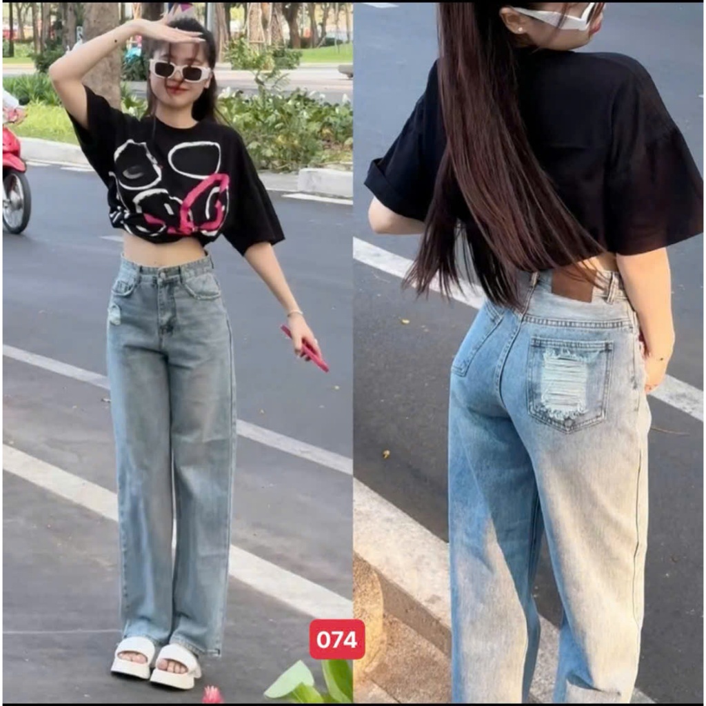 Quần jean nữ ống rộng A-T Fashion, quần baggy nữ chất denim dáng suông thời trang trẻ trung - MQ074