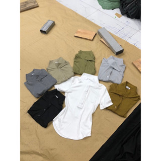    M67   Áo Cổ Trụ Tay Ngắn Dáng Dài Vạc Bầu Co Giãn from dáng áo dài có đính nút 