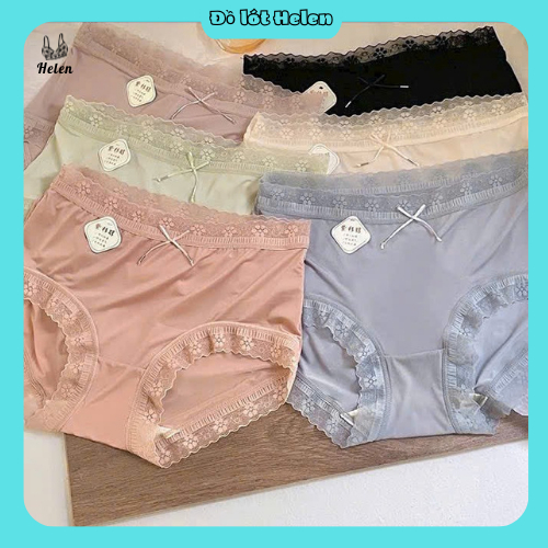 Quần Lót Nữ Su Lụa Băng Viền Ren Kháng Khuẩn Co Giãn Mềm Mại Không Đường May – Helen Shop