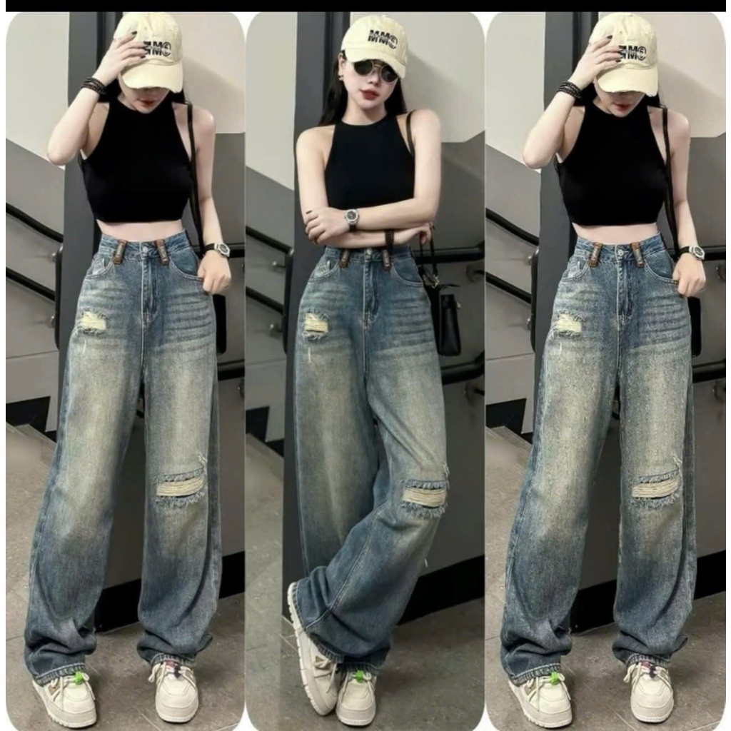 Quần jean nữ ống rộng A-T Fashion, quần baggy nữ chất denim dáng suông thời trang trẻ trung - MQ209