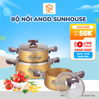 Bộ Nồi Anod Sunhouse SH6634 Chất Liệu Nhôm Dùng Bếp Gas Bếp Hồng Ngoại Cam Homeware