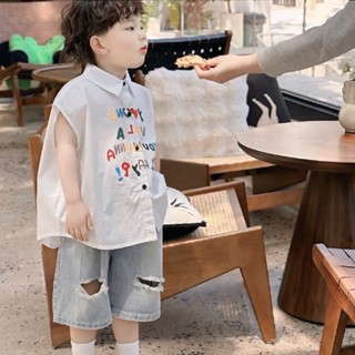 Bộ áo Sơ Mi Dáng TankTop Kết Hợp Quần Jean Rách Cho Bé Trai