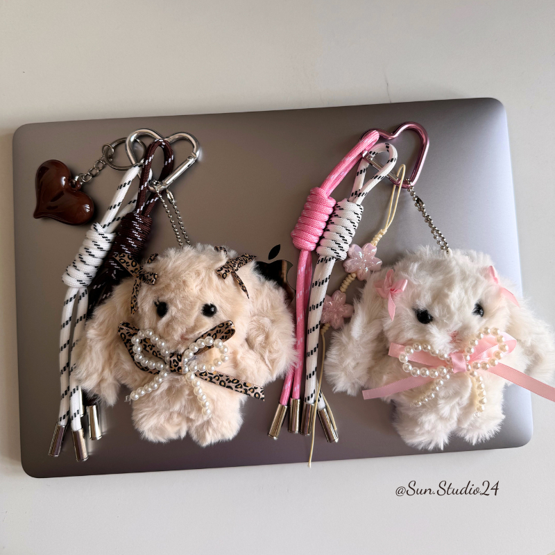 Móc Treo Túi Xách Hình Thỏ Lông Xù Dễ Thương, Charm Đeo Túi Xách Cute, Móc Treo Cặp Sách Cute