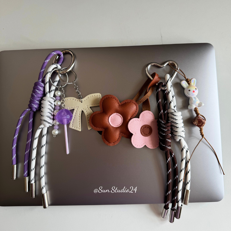 Móc Treo Túi Xách Hình Hoa Kép Hồng Nâu Cute Charm Đeo Túi Xách Cute, Móc Treo Cặp Sách Cute