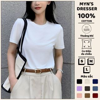 Áo thun nữ Myn dáng trơn cổ tròn tay ngắn form vừa ôm body vải cotton CAO CẤP màu trắng đen MD24.01
